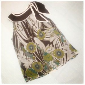 Semi-Sheer Teal, Lime & Brown Sleeveless Blouse